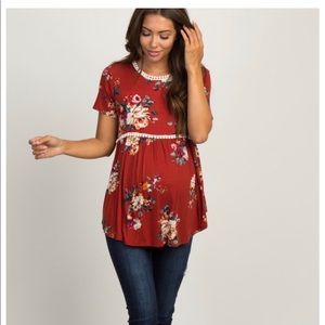 Floral Print Crochet Peplum Maternity Top